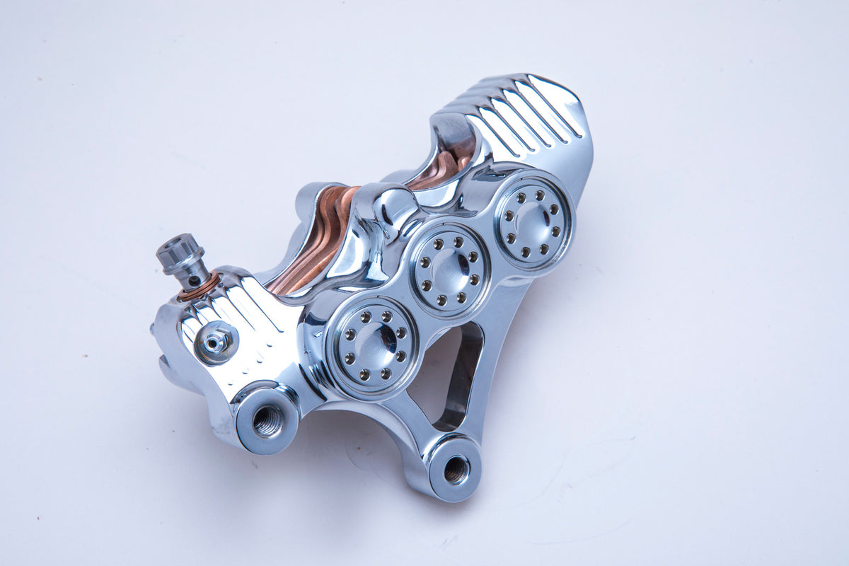 American Suspension B-62 six-piston caliper — chrome finish