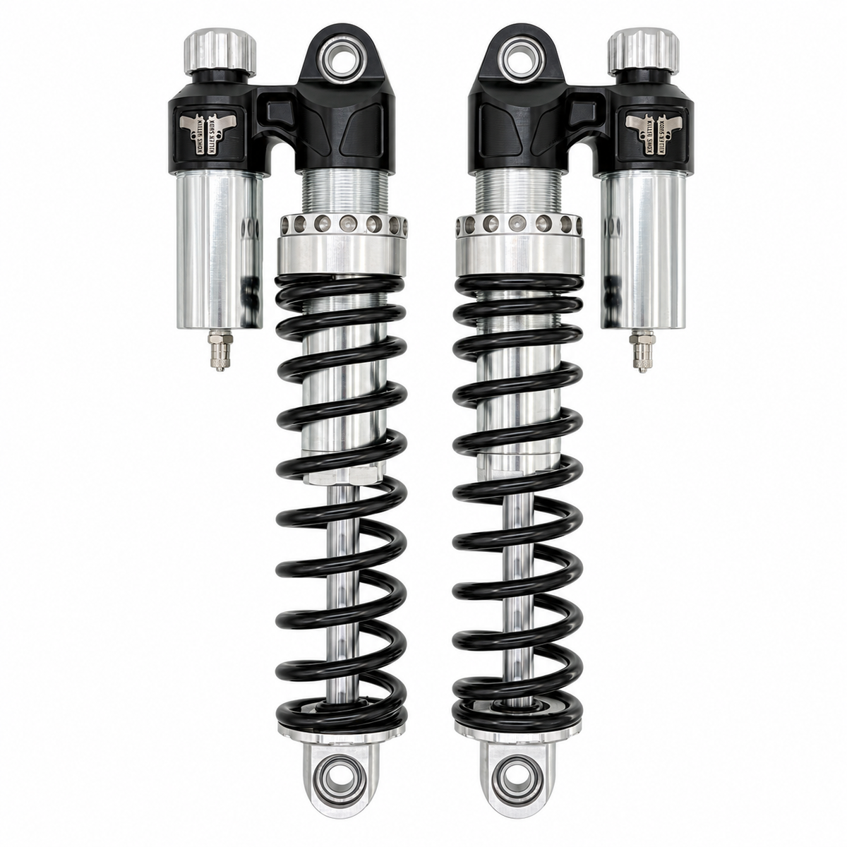 KSP rear shock pair / Black springs and silver reservoirs.