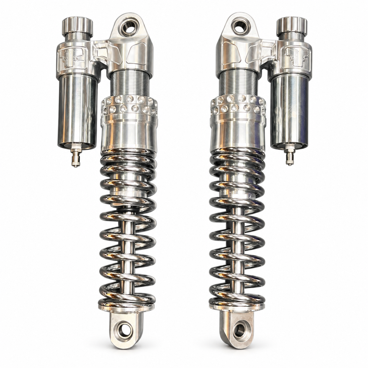 Rear piggyback shock pair / Chrome-spring configuration.