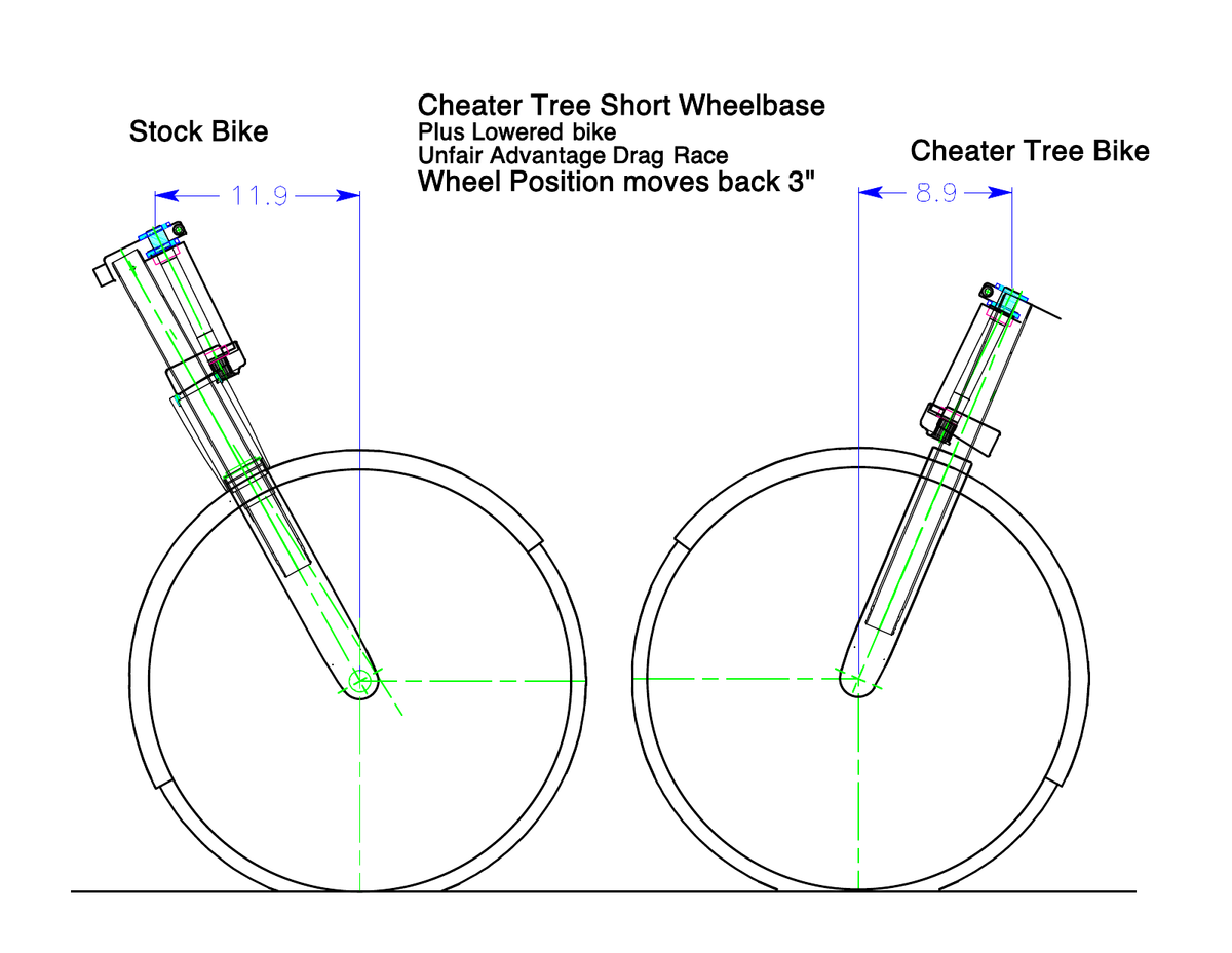 Manufacturer drawing of the lowered drag-racing geometry example