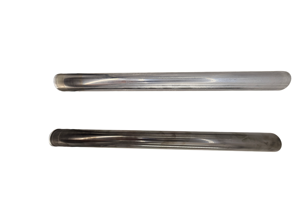Killer Shox silver fork tube pair — original product photograph on white